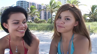 Two Young Girls Give An Amateur Blowjob To A Big Cock On The Beach In Miami