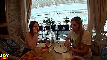 Redhead Teen (18+) And Petite Teen (18) Enjoy Remote Vibrators In Public